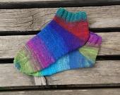 Hand knitted women wool Socks colorful striped autumn fashion blue lilac unisex Noro rainbow