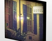 Canvas Gallery Wrap 16x16 travel photography Hotel in the French Quarter New Orleans night lights yellow evening dusk blue