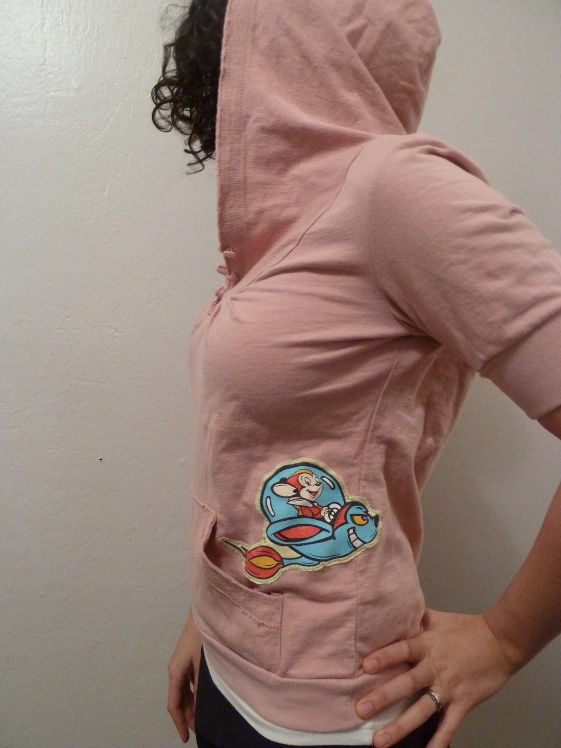 Mauve Hoodie With Mighty Mouse (ladies medium, ooak)