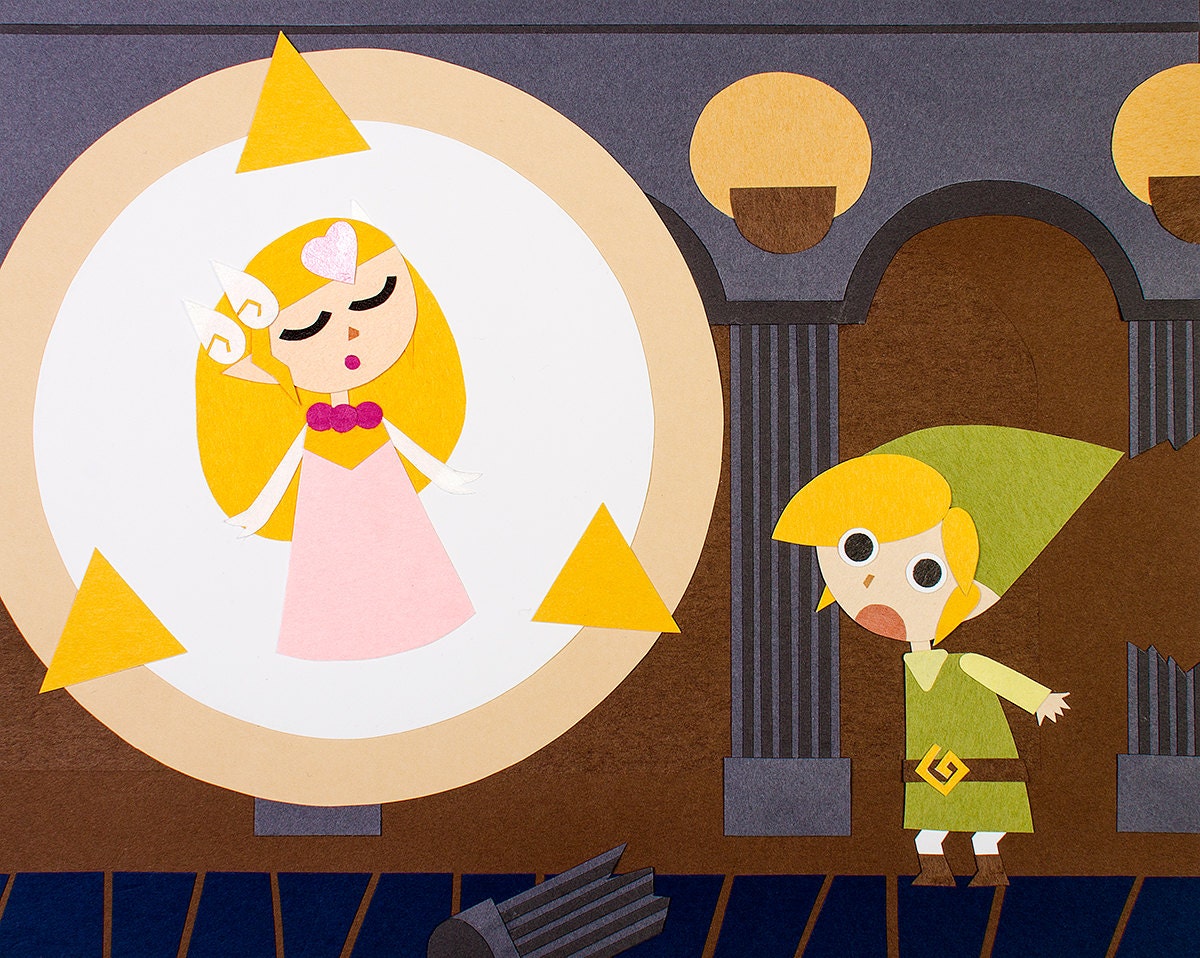 The Legend of Zelda - Phantom Hourglass 18x24 POSTER of Papercut Scene of Zelda's Transformation with Link