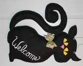 Black Cat Welcome Burlap Door Hanger