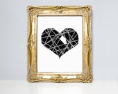Black and white heart illustration print, Hole In My Heart 8x10 or A4