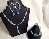Necklace, Earrings Bracelet Set Blue, White set003