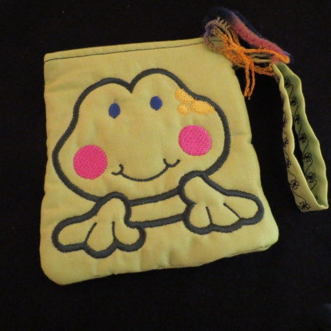 Adorable Frog Change Purse, Children's Pouch, Zippered Wristlet Pouch, Coin Purse