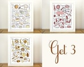 Kitchen Art Prints 3 posters French Food craft 11x14 Cheeses breads meat gourmet chef foodie food lover typographic print