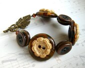 SALE, Stone bracelet, stone jewelry, button bracelet, antique lace button, tiger eye, brown bracelet, rustic jewelry