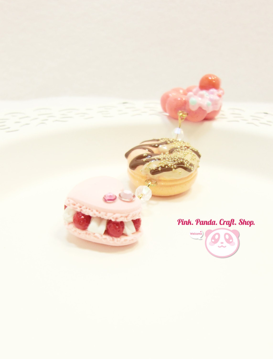 Sweetest clay donuts and macaroon beaded keychain