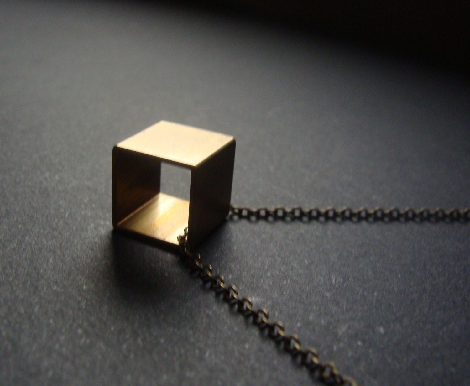 Brass Cube Necklace - Minimalist Cube Necklace