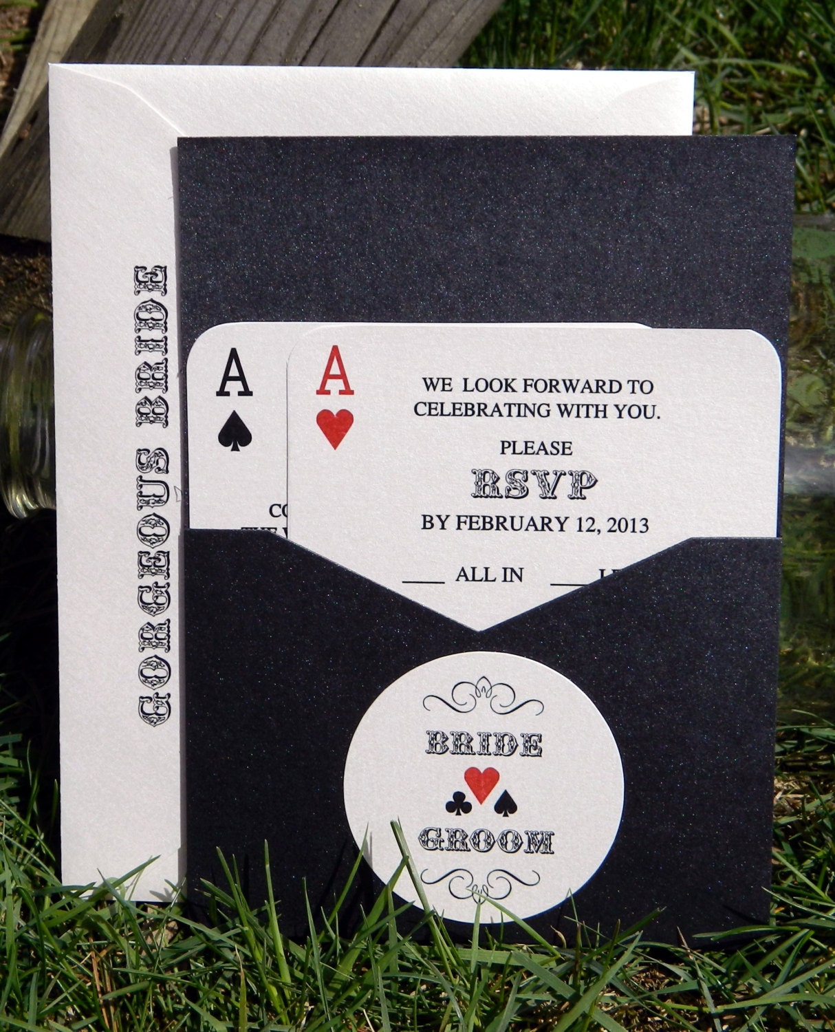 Sample of Panel Pocket Style Vegas or poker Themed Wedding Invitations