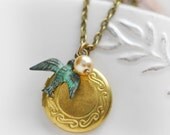 Bridesmaid Jewelry Verdigris Bird Locket Jewelry Vintage Locket Bridesmaid Gift Wedding Party Mothers Gift