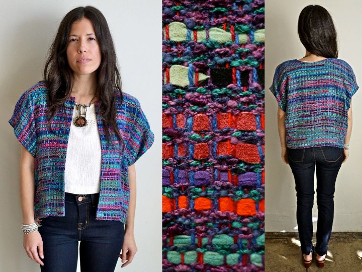 Vintage Handwoven Suede & Wool 80s Jacket