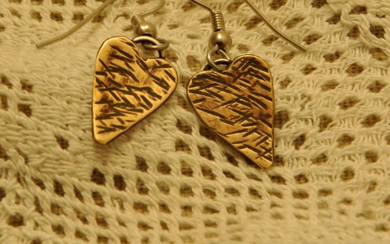 Brass Heart Earrings Hammered and Textured