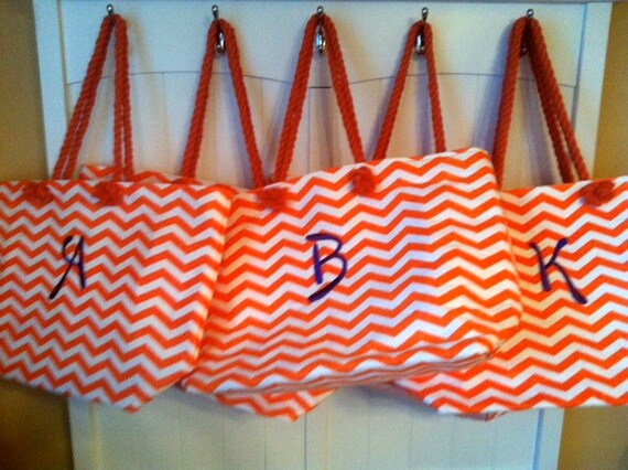 Monogrammed or Personalized Chevron Design  Tote or Beach Bag Trendy Colors