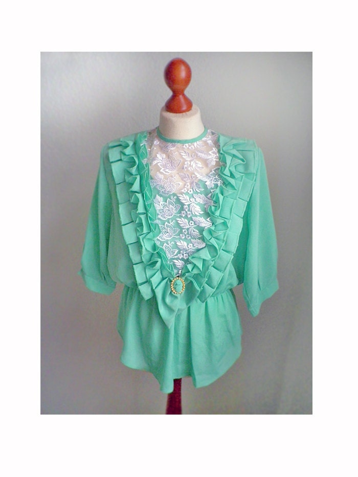 Vintage CANDY green Blouse, Dynastie cult, pretty pop icon, vintage diva