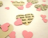 Book Page Heart Confetti  & Pink Mini Paper Hearts for Vintage Wedding