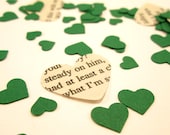 Book Page Heart Confetti  & Green Mini Paper Hearts for Vintage Wedding