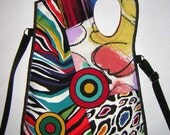 2in1 MEDIUM BAG Slig Bag cross body purse tote shoulder Kindle Case Cover mixed fabrics in Rainbow-Colorful-Black  with Circles