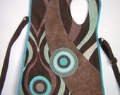 MEDIUM CANVAS BAG  Haversack  Hobo tote  Shoulder Sling Bag cross body purse -recycled mixed fabrics-  in Brown-Turquoise  with Circles
