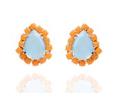 Mango and Baby Blue Tear Drop Stud Earrings
