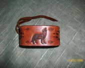 OOAK Handmade Howling Wolf Leather cuff Bracelet with Wolf Paw Prints - Native American