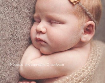 Golden Tan  Vintage Rose Tie Back  Headband - Vintage baby Headband- Rose Headband- Tie Back Headbands- Newborn Photography prop
