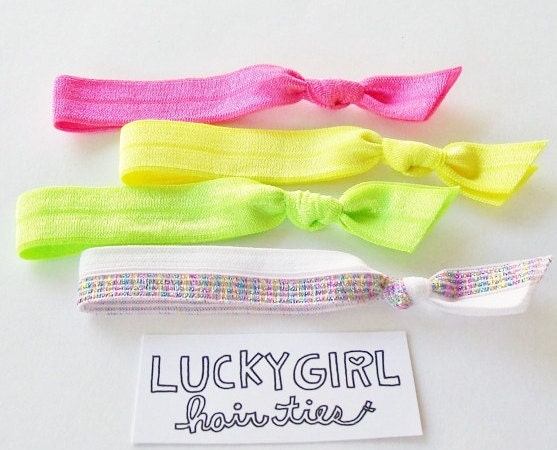 Set of 4, Neon Summer Sparkle Hair Ties  by Lucky Girl