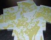 Chartreuse Silk Screen prints, Blank paper, ooak art, abstract art cards, wall art