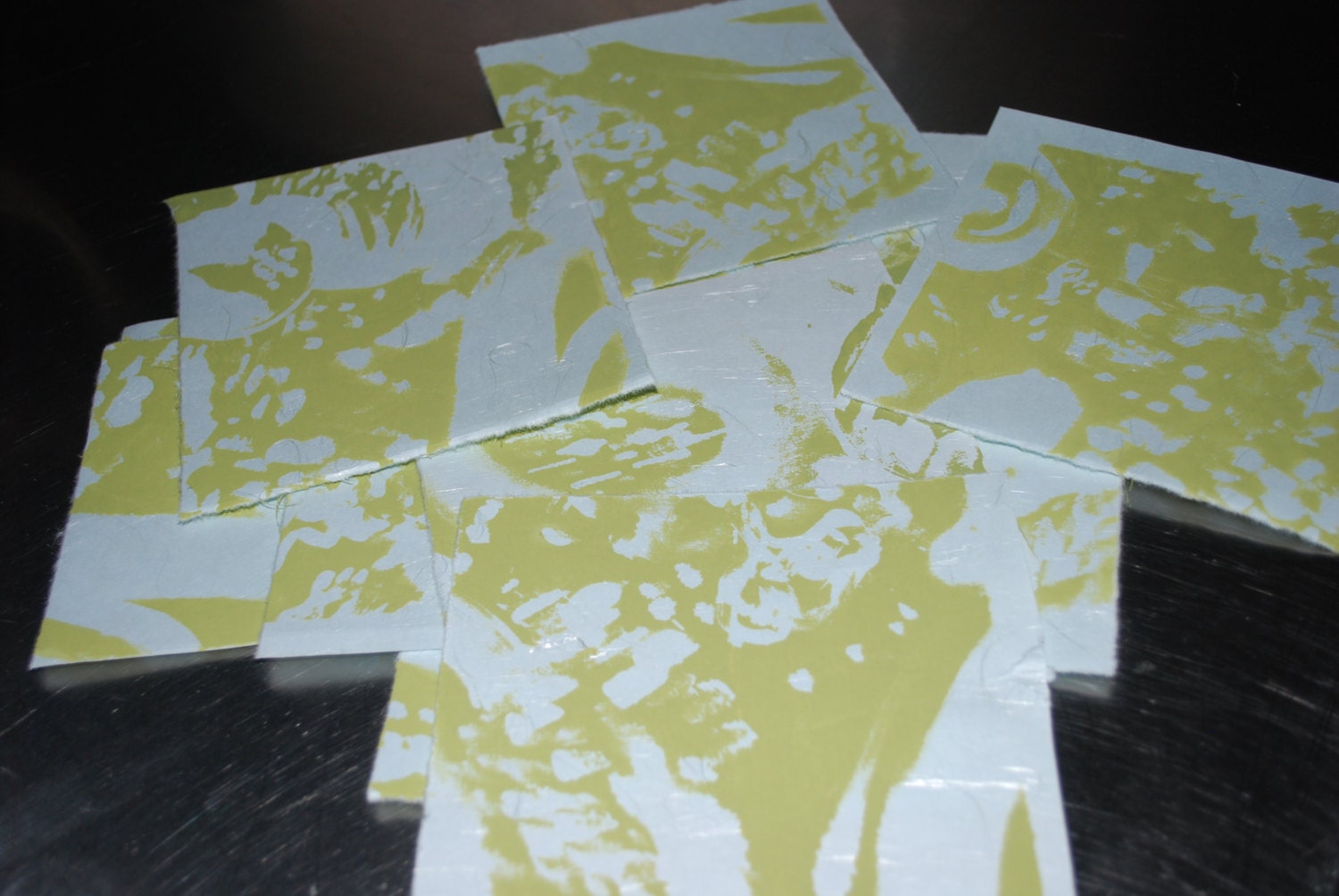 Chartreuse Silk Screen prints, Blank paper, ooak art, abstract art cards, wall art