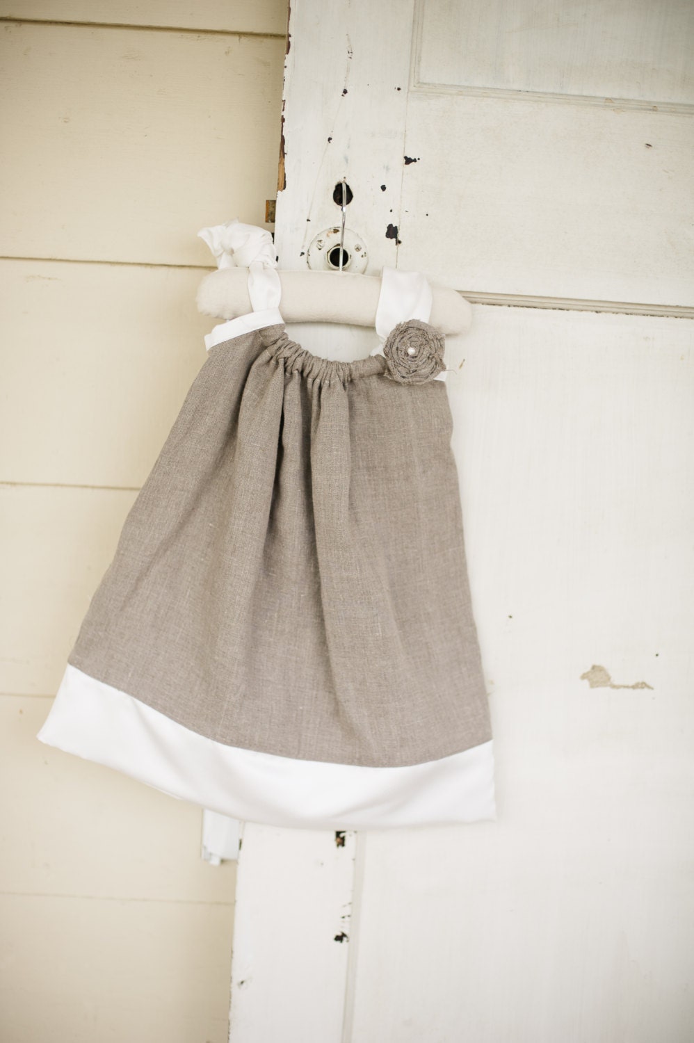 Size 2T to 5T-Linen and Satin Pillowcase Dress- Flower girl dress