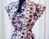 1950's Hawaiian Sarong Fish and Shell Print Dress with Bolero by Surfriders Sportswear
