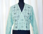 1930's Sweater // Jadite Green Knit and Woven Double Breasted High Waisted Sweater
