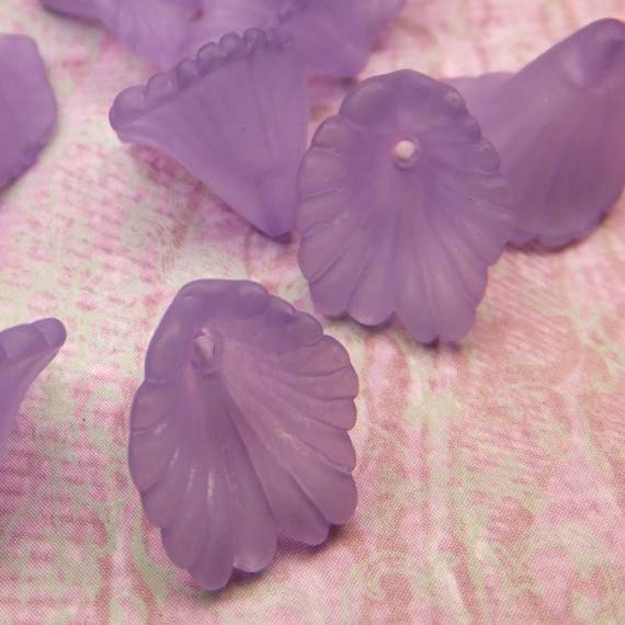 Lucite Frosted Flower Beads (Trumpet) Calla Lily Beads 12x12mm (PURPLE) Beadcaps (50 Pieces) Jewelry Making - KarPenaEnterprises