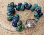 Lotus bead bracelet / turquoise & lapis lazuli - stretch lotus beaded bracelet yoga bracelet turquoise stones