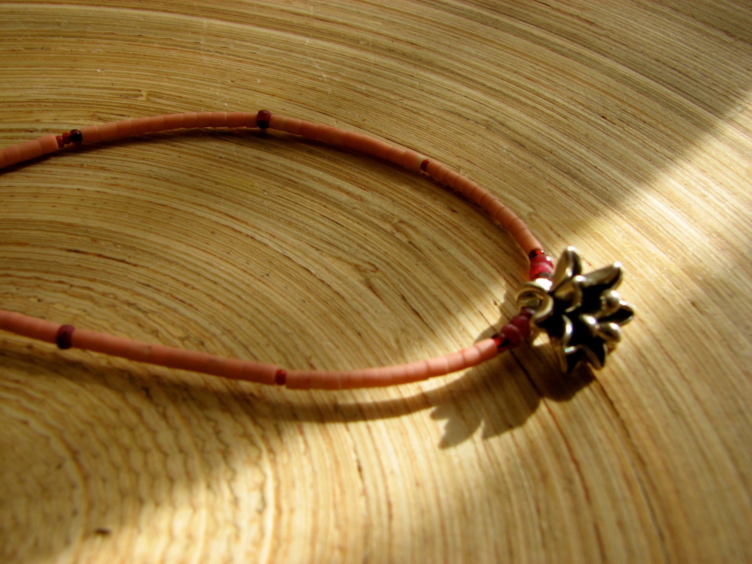 Lotus necklace with natural rubies, pink faience beads and fine silver lotus bud / yoga necklace 17"