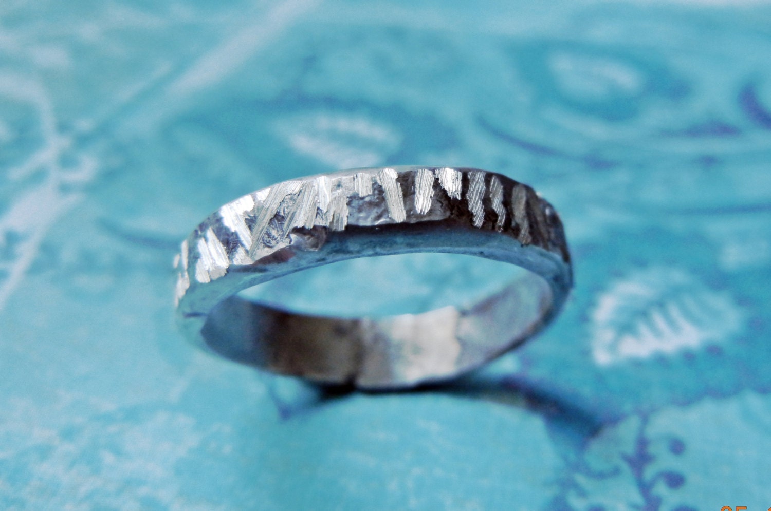 Etched Mens Wedding Ring, Simple Silver, Rough Texture Band, Reflective Light on Silver. Rustic and Masculine.