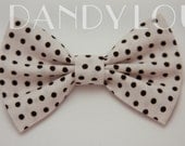 PREPPY BOW: White with Black Polk a Dots Bow Barrette/Hair Clip/Headband or Bow Tie.