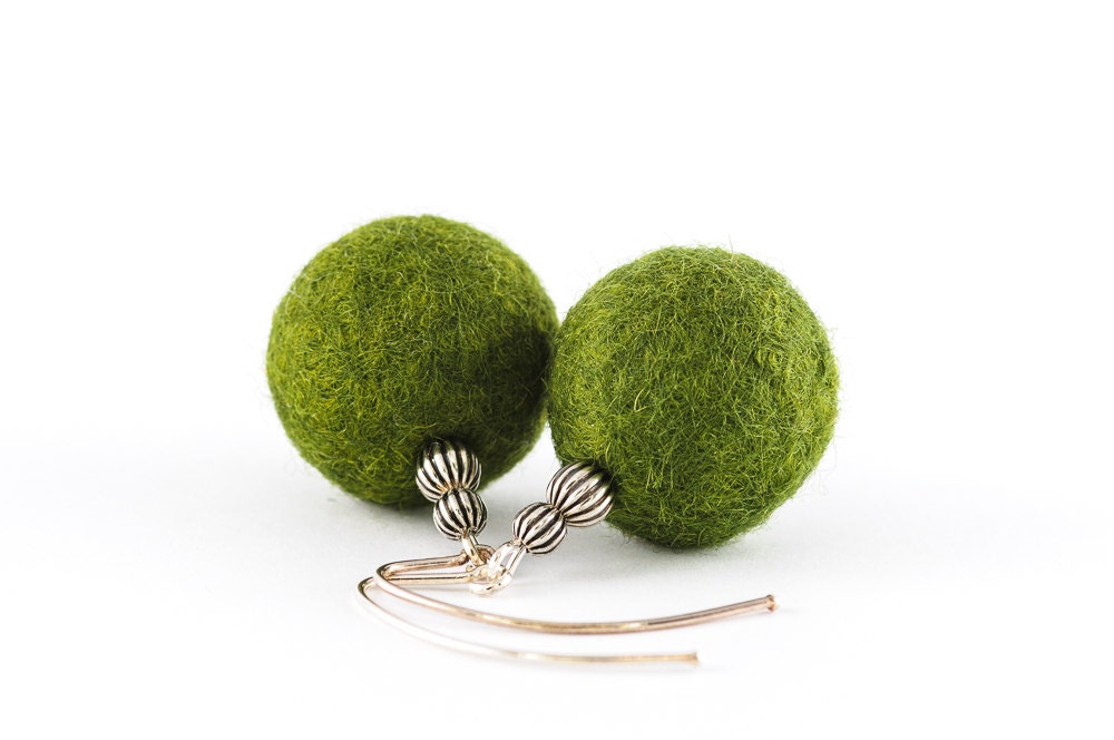 Green Felt Earrings Eco Friendly Felted Earrings Small Woodland Earrings Gift For Her