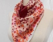 Maroon and Pink Floral Print Square Scarf / 25 x 25"