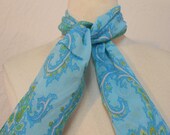 Exquisite Hand Rolled Chiffon Vintage Scarf / Ornate Pattern / Baby Blue / Carolina Blue / Very Long Scarf / 42" X 13"