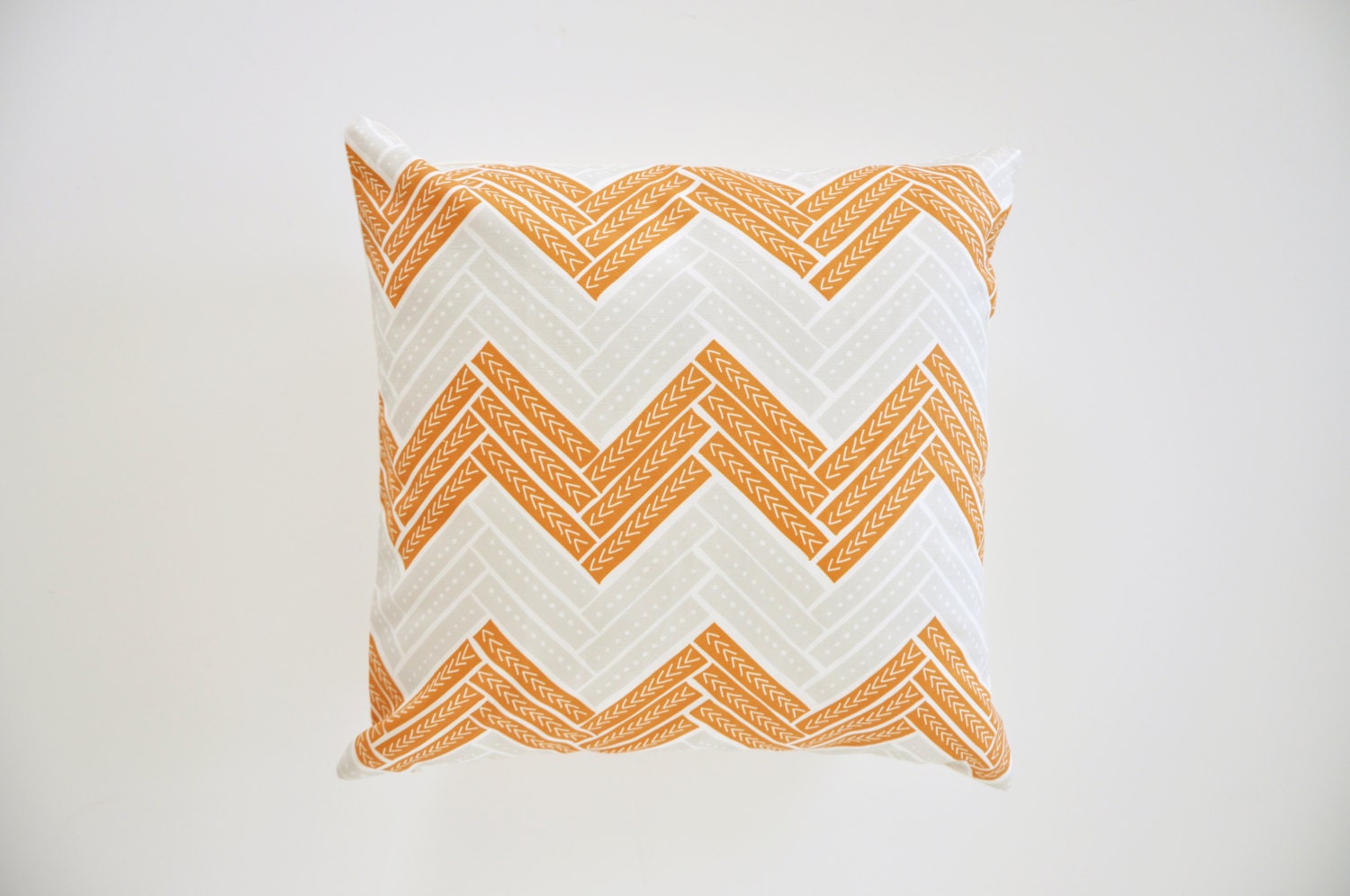 Orange and Gray Pillow Cover - Herringbone Pattern - 16x16