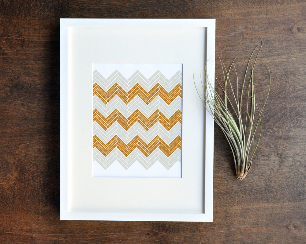 Orange and Taupe Herringbone 8x10 Art Print
