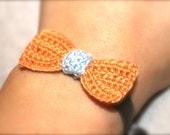 Crochet Ribbon Bow Bracelet, Orange and Periwinkle