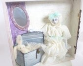 Shadow box Art Doll needle felt rabbit Alice wall hanging cottage chic