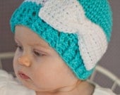 Bow Beanie  (Crocheted to Order in sizes NEWBORN- TODDLER)