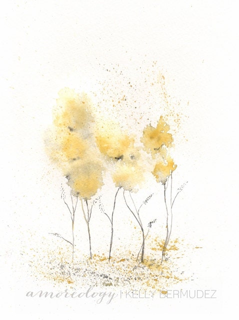 Fields of Love / watercolor print / grey and yellow / gray and yellow / Archival Print