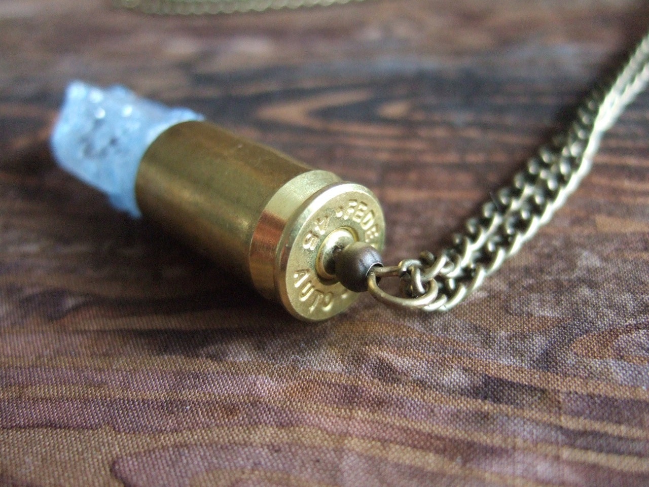 Raw Blue Crackle Quartz Crystal Bullet Necklace