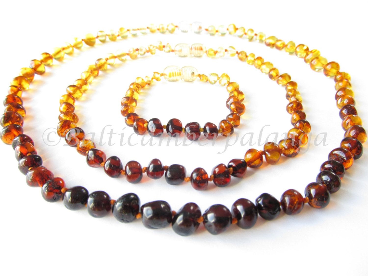 Set Of Rainbow Color Baltic Amber Baby Teething Necklace and Bracelet/Anklet and Mothers Reminding Necklace