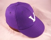 Purple Baseball cap with hand cut felt V, 6 panel soft wool flannel with supple leather sweatband.