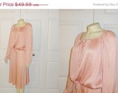 SALE Vintage 70s Dress Sue Brett Shirt & Skirt Accordian Pleat Blouse Shimmering Satin Small to Medium