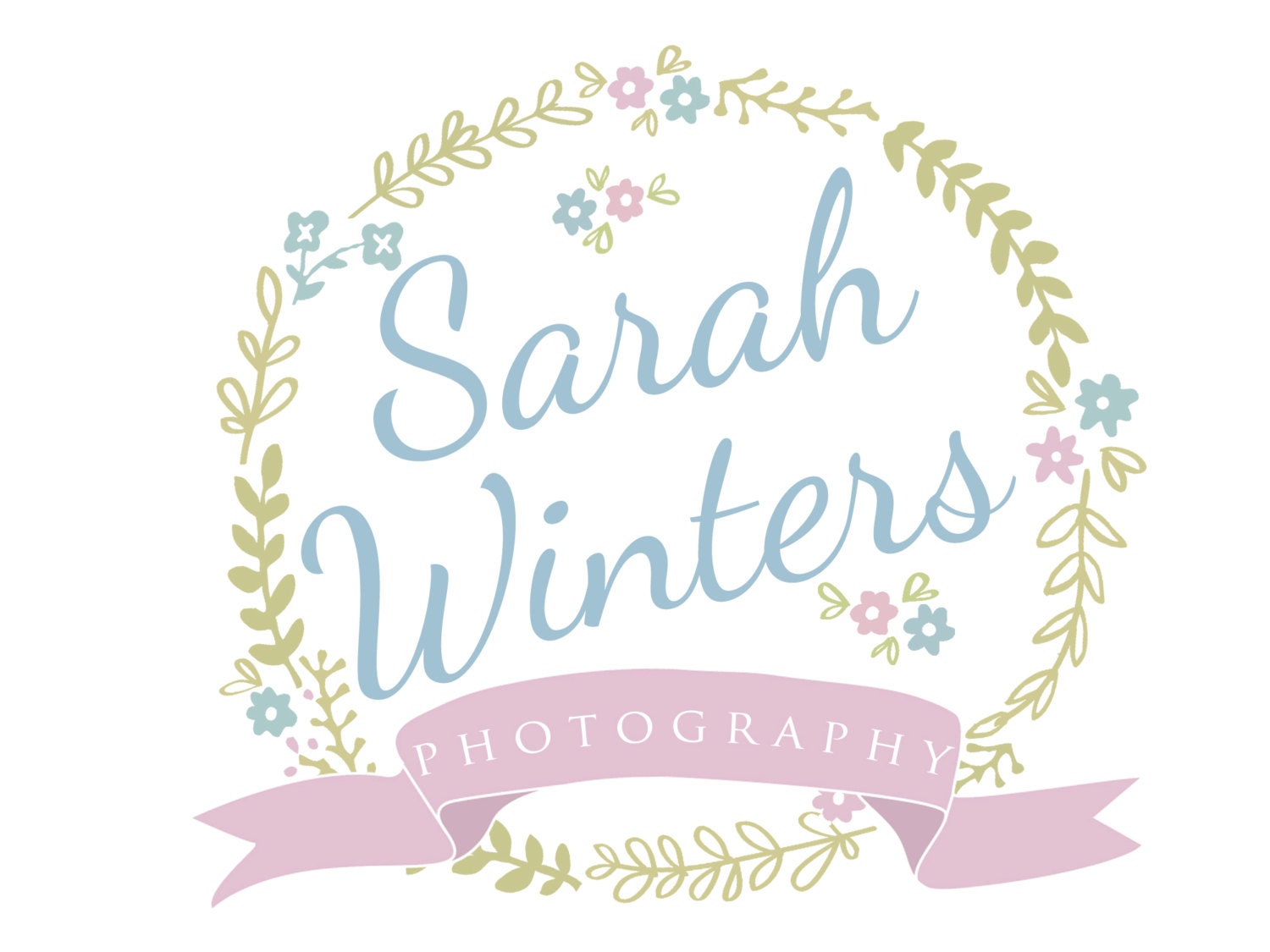 Custom Logo Design Premade Logo with Watermark for Photographers and Small Crafty Boutiques Vintage Floral Laurel/Wreath